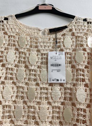 VESTIDO PUNTO CALADO ABALORIOS ZARA