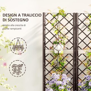 Cama Elevada para Huerto Exterior con Enrejado y 6 Orificios de Drenaje, Jardín de Exterior para Plantas Trepadoras en PP, para Flores y Verduras, para Jardín y Balcón, 80X40X135 Cm, Marrón
