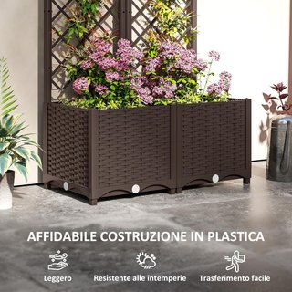 Cama Elevada para Huerto Exterior con Enrejado y 6 Orificios de Drenaje, Jardín de Exterior para Plantas Trepadoras en PP, para Flores y Verduras, para Jardín y Balcón, 80X40X135 Cm, Marrón