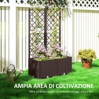 Cama Elevada para Huerto Exterior con Enrejado y 6 Orificios de Drenaje, Jardín de Exterior para Plantas Trepadoras en PP, para Flores y Verduras, para Jardín y Balcón, 80X40X135 Cm, Marrón