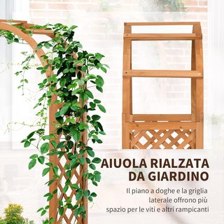 Cama para Huerto Elevado de Exterior con Rejilla y Arco Decorativo, Jardín de Exterior con Fondo Hueco para Plantas Trepadoras en Abeto, para Flores y Verduras, 83X36X152 Cm, Marrón