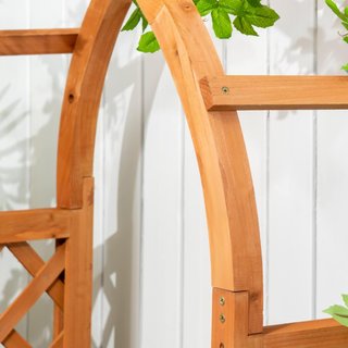 Cama para Huerto Elevado de Exterior con Rejilla y Arco Decorativo, Jardín de Exterior con Fondo Hueco para Plantas Trepadoras en Abeto, para Flores y Verduras, 83X36X152 Cm, Marrón