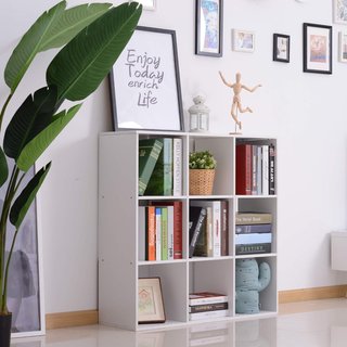 Librería Blanca para Casa y Oficina, Estantería de Diseño Moderno con 9 Compartimentos de Madera, 91X29.5X91Cm