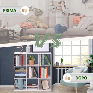 Librería Blanca para Casa y Oficina, Estantería de Diseño Moderno con 9 Compartimentos de Madera, 91X29.5X91Cm