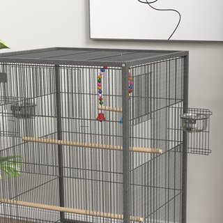 Jaula para Aves de Acero y Plástico PP con 5 Puertas, 2 Perchas, Columpio y Bandeja Extraíble, 48X46X78 Cm, Gris