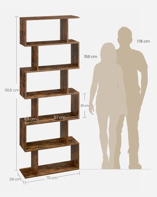Estantería de 6 Niveles, Librería, 24 X 70 X 191,6 Cm, Divisor de Habitación, Organizador de Cubos, Estilo Moderno, para Sala de Estar, Dormitorio, Oficina, Marrón Vintage LBC61BX