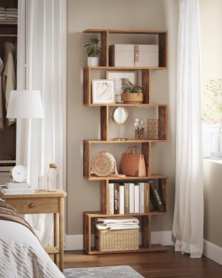 Estantería de 6 Niveles, Librería, 24 X 70 X 191,6 Cm, Divisor de Habitación, Organizador de Cubos, Estilo Moderno, para Sala de Estar, Dormitorio, Oficina, Marrón Vintage LBC61BX