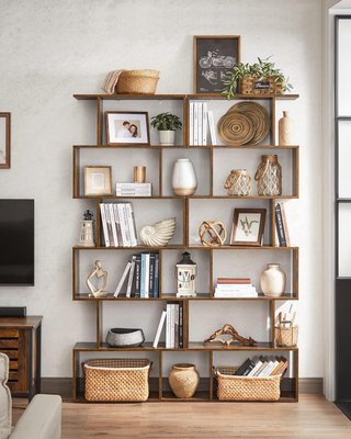Estantería de 6 Niveles, Librería, 24 X 70 X 191,6 Cm, Divisor de Habitación, Organizador de Cubos, Estilo Moderno, para Sala de Estar, Dormitorio, Oficina, Marrón Vintage LBC61BX
