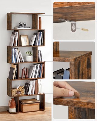 Estantería de 6 Niveles, Librería, 24 X 70 X 191,6 Cm, Divisor de Habitación, Organizador de Cubos, Estilo Moderno, para Sala de Estar, Dormitorio, Oficina, Marrón Vintage LBC61BX