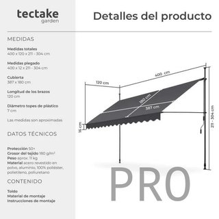 Toldo plegable para balcón 400x180