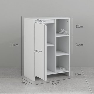 Mueble de Baño Con 3 Estantes Abiertos y Armario de Una Puerta, Mueble de Baño Con Estante Interno Regulable, 53X30X80Cm, Blanco