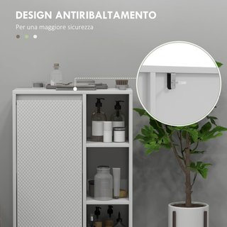 Mueble de Baño Con 3 Estantes Abiertos y Armario de Una Puerta, Mueble de Baño Con Estante Interno Regulable, 53X30X80Cm, Blanco