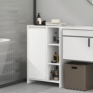 Mueble de Baño Con 3 Estantes Abiertos y Armario de Una Puerta, Mueble de Baño Con Estante Interno Regulable, 53X30X80Cm, Blanco