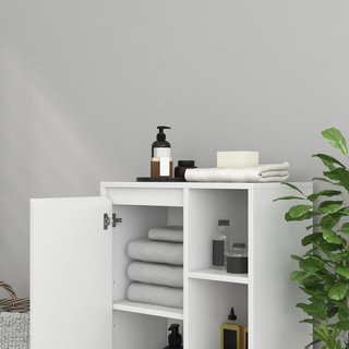 Mueble de Baño Con 3 Estantes Abiertos y Armario de Una Puerta, Mueble de Baño Con Estante Interno Regulable, 53X30X80Cm, Blanco