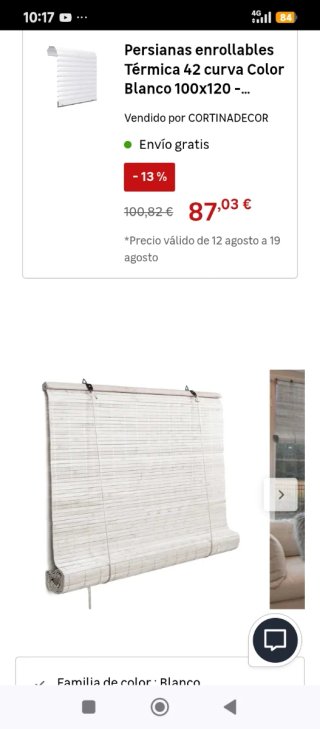 Persiana enrollable blanca 100x120