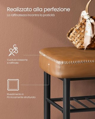 Colección EKHO - Banco Zapatero, Banco de Entrada y Dormitorio, Tapizado en PU con Costuras, Moderno de Mediados de Siglo, Capacidad 135 Kg, 30 X 80 X 50 Cm, Marrón Caramelo LSB054K01