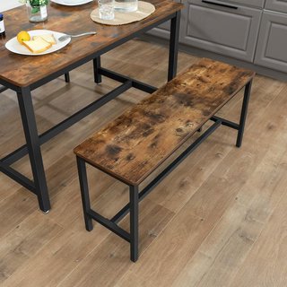 Conjunto de 2 Bancos de Mesa, Bancos de Interior, 108 x 32,5 x 50 cm, Estilo Industrial, Estructura Resistente de Metal, para Cocina Comedor Sala de Estar, Marrón Vintage y Negro KTB33X