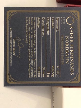 Moneda de 20€ Kaiser Ferdinands Nordbahn 2007