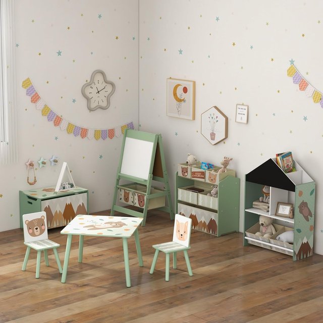 Estante para Juguetes para Niños con 6 Contenedores Extraíbles de Tela, Organizador Multiusos para la Habitación y Sala de Juegos, 63X30X66 Cm, Verde