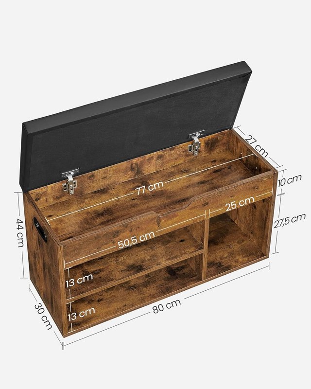 Banco Zapatero de Entrada, Banco Contenedor con Cojín Acolchado, 3 Compartimentos, Estantes, Sala de Estar, Pasillo, Dormitorio, Capacidad 136 Kg, Marrón Vintage LHS30BX