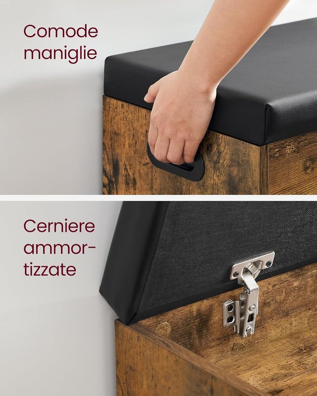 Banco Zapatero de Entrada, Banco Contenedor con Cojín Acolchado, 3 Compartimentos, Estantes, Sala de Estar, Pasillo, Dormitorio, Capacidad 136 Kg, Marrón Vintage LHS30BX