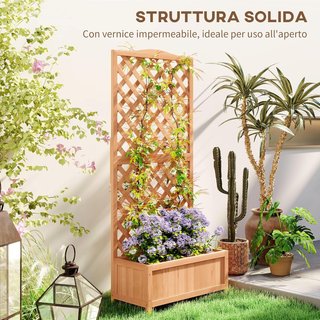 Cama para Huerto Elevado de Exterior con Enrejado, Jardín Elevado con Traliccio para Plantas Trepadoras en Madera de Abeto, para Flores y Verduras, para Jardín y Balcón, 76X36X170 Cm, Marrón