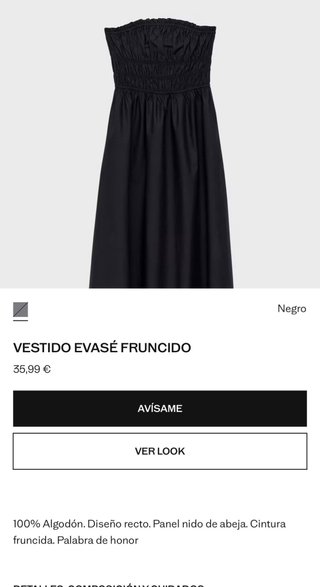 Vestido palabra de honor negro T/M