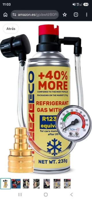 Gas A/A Coche R123a LEZECCO 235g + Manómetro