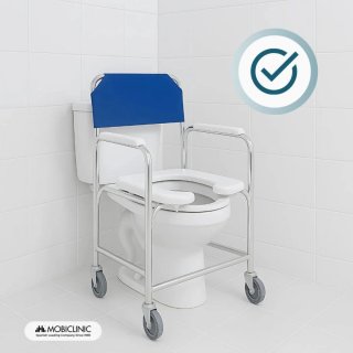 Silla para WC con ruedas y reposabrazos.