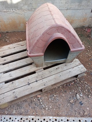 Caseta para perros de plástico roja y gris