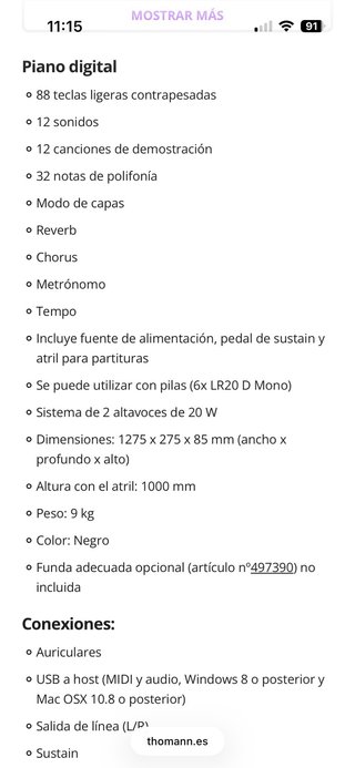 Teclado Piano Thomann SP320