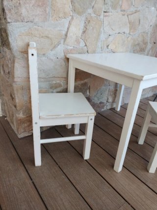 Mesa y 2 Sillas Niños Madera Blanca