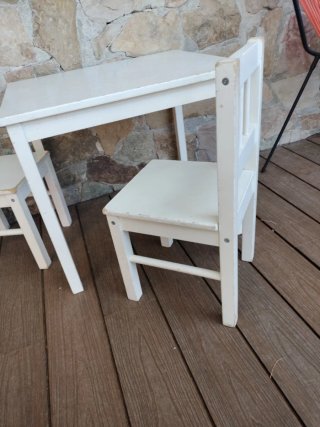 Mesa y 2 Sillas Niños Madera Blanca