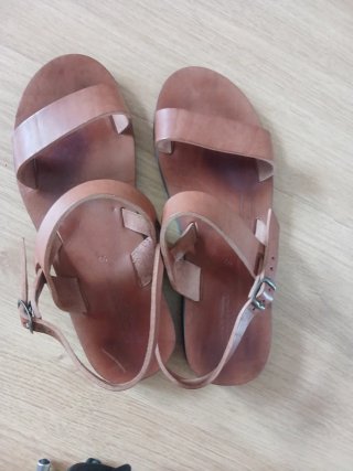 Sandalias de cuero marrón unisex,,para