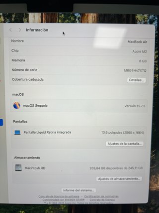 MacBook Air 13” M2 8GB 256GB SSD Gris Espacial