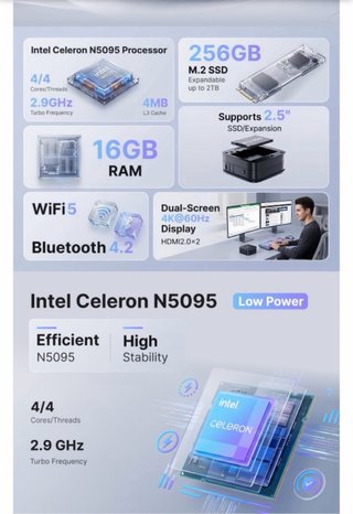 Nipogi Pinova P1 Mini PC 16GB RAM 256GB SSD
