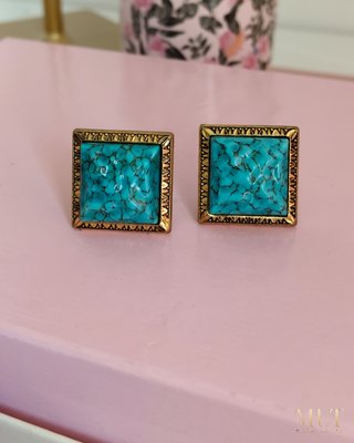 Pendientes vintage clip turquesa cuadrados