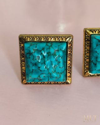 Pendientes vintage clip turquesa cuadrados