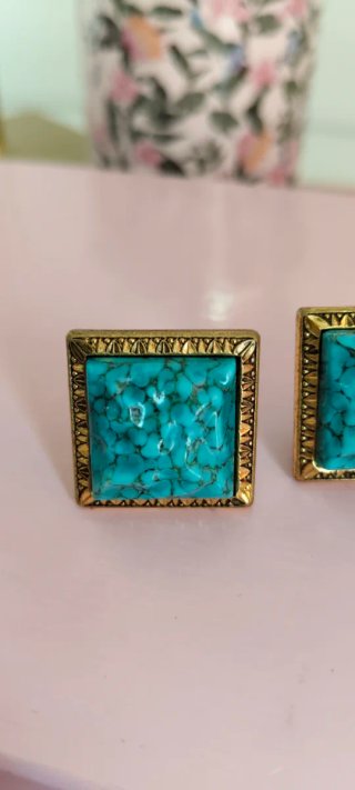 Pendientes vintage clip turquesa cuadrados