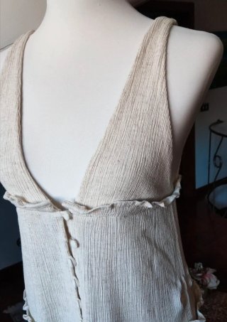 Vestito donna lungo lino beige/blu