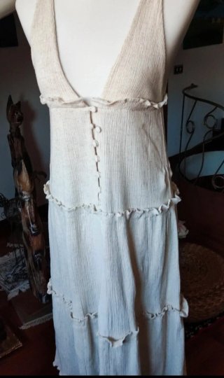 Vestito donna lungo lino beige/blu