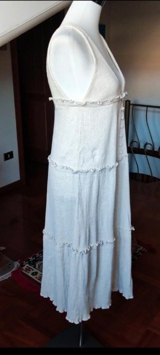 Vestito donna lungo lino beige/blu