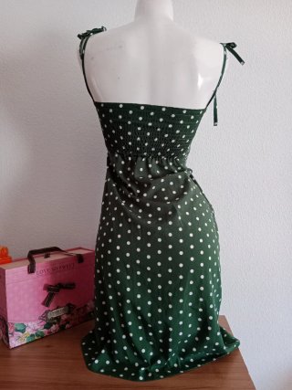 Vestido topos tipo seda fresquito M