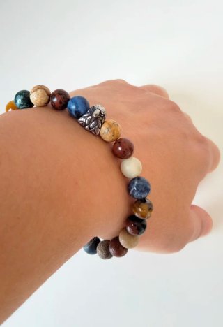 Bracciale uomo pietre e aquila in acciaio