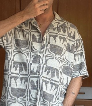 Camisa Zara Punto Estampada Beige/Gris