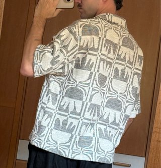 Camisa Zara Punto Estampada Beige/Gris