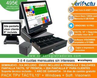 TPV Táctil 15" con segunda pantalla cliente de 9"