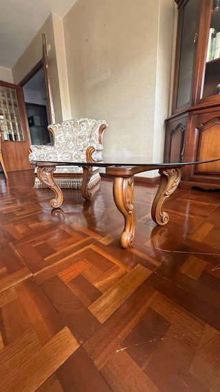 Mesa de centro cristal y madera
