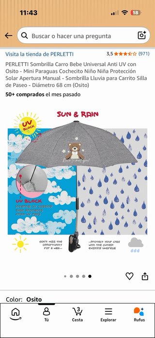 Sombrilla Perletti Carro Bebé Universal Osito