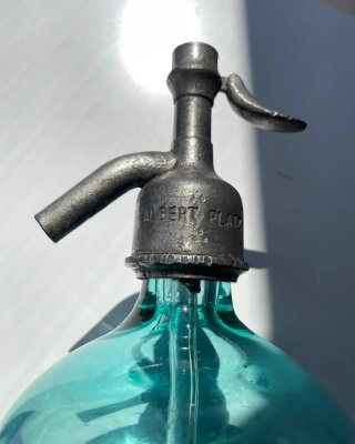 ✅ Antiguo Sifón de Bolbec, Francia. Azul Turquesa